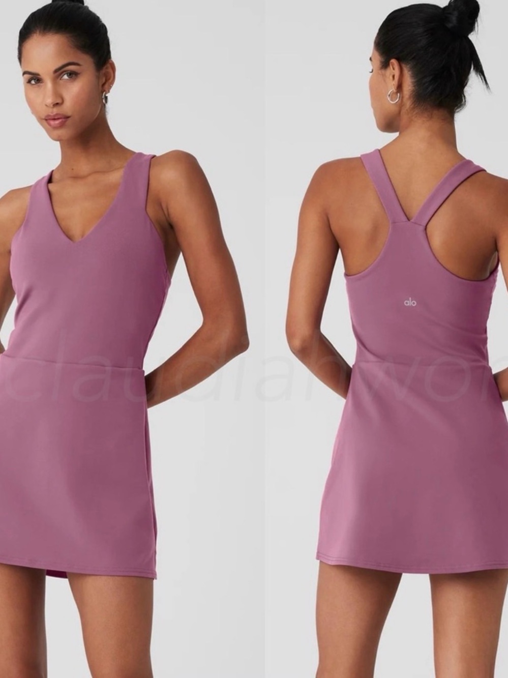 ALO Yoga Mauve V-Neck Racerback Mini Dress